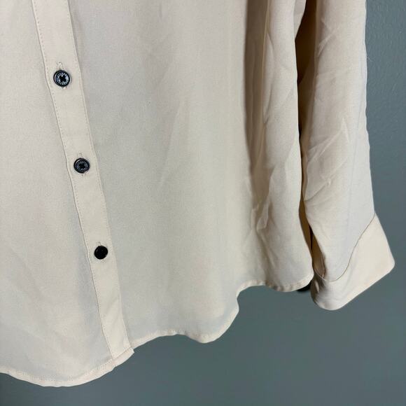 Express The Portofino Shirt Women's Semi-Sheer Tan Button Up - Size XS - Preppy - Picture 4 of 6